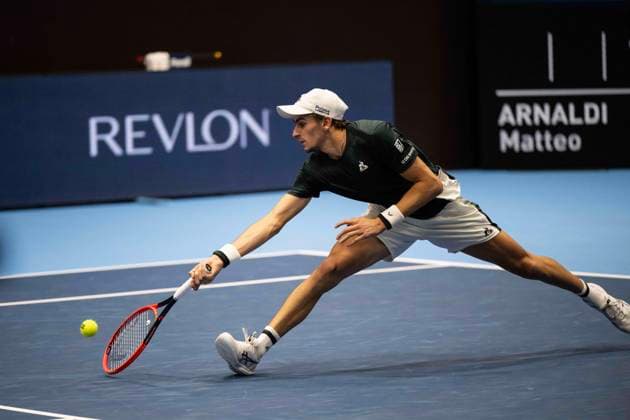 21st October 2024; St. Jakobshalle, Basel, Switzerland; ATP, Tennis Herren 500 Swiss Indoors Basel Tennis, Day 1; Matteo Arnaldi (ITA) in action against David Goffin (BEL) in the first round  ActionPlus12705901 DavidxEmm