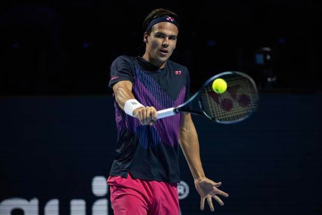 21st October 2024; St. Jakobshalle, Basel, Switzerland; ATP, Tennis Herren 500 Swiss Indoors Basel Tennis, Day 1; Daniel Altmaier (GER) in action against Arthur Fils (FRA) in the first round  ActionPlus12705905 DavidxEmm