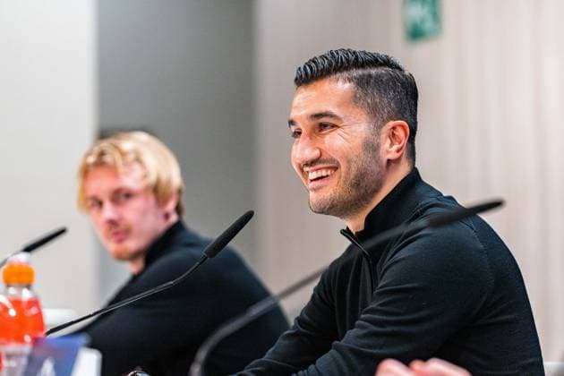 21 10 2024, Press conference before Real Madrid vs Borussia Dortmund, UEFA Champions League, Matchday 3 Nuri Sahin and Julian Brandt at the Borussia Dortmund press conference Copyright: xBahhoxKarax