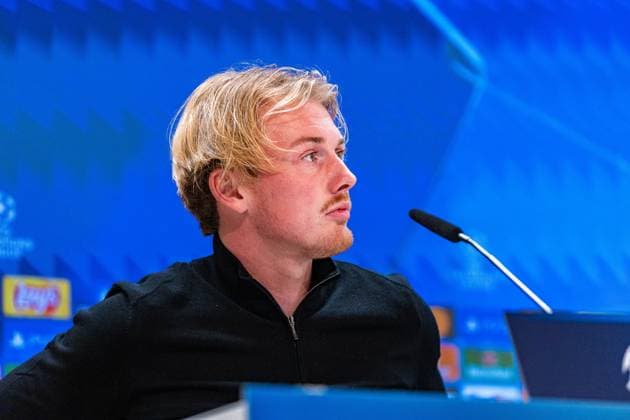 21 10 2024, Press conference before Real Madrid vs Borussia Dortmund, UEFA Champions League, Matchday 3 Nuri Sahin and Julian Brandt at the Borussia Dortmund press conference Copyright: xBahhoxKarax