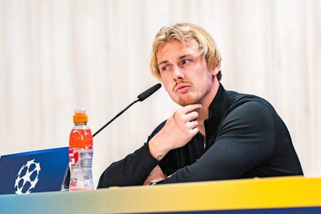 21 10 2024, Press conference before Real Madrid vs Borussia Dortmund, UEFA Champions League, Matchday 3 Nuri Sahin and Julian Brandt at the Borussia Dortmund press conference Copyright: xBahhoxKarax