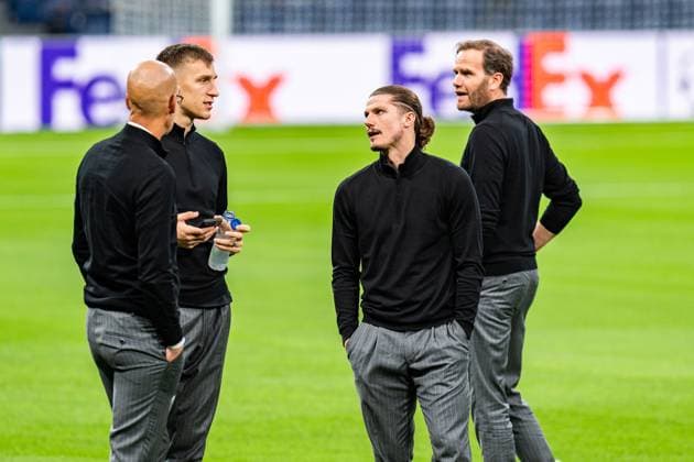 21 10 2024, Press conference before Real Madrid vs Borussia Dortmund, UEFA Champions League, Matchday 3 Borussia Dortmund to inspect the pitch at the Santiago Bernabeu, here Nico Schlotterbeck, Marcel Sabitzer Copyright: xBahhoxKarax