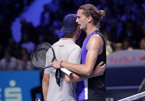 TENNIS - ATP, Tennis Herren Erste Bank Open VIENNA,AUSTRIA,21.OCT.24 - TENNIS - ATP World Tour, Erste Bank Open. Image shows Joel Schwaerzler (AUT) and Alexander Zverev (GER).  GEPAxpictures xWalterxLuger