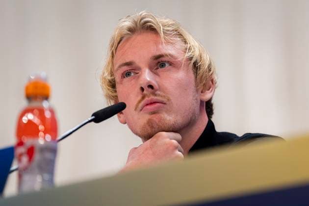 Champions League 2024 25 League Phase MD3: Borussia Dortmund Training Session and press conference, PK, Pressekonferenz Julian Brandt of Borussia Dortmund seen speaking during Borussia Dortmund Training Session and Press Conference ahead of the Champions League 2024 25 League Phase MD3 football match against Real Madrid at Estadio Santiago Bernabeu on October 21, 2024 in Madrid, Spain. Madrid Estadio Santiago Bernabeu Madrid Spain Copyright: xAlbertoxGardinx AGardin_20241021_Football_Champions_Borussia_Dortmund_PC_031