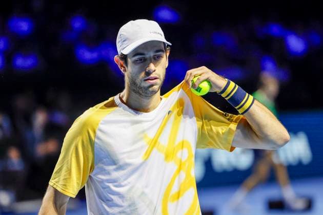 Nuno Borges POR , Tennis, Swiss Indoors ATP World Tour 500 , 1 16 Finals Singles, 2024, Andrey Rublev vs Nuno Borges POR , 21 10 2024, St Jakobshalle, Basel, Switzerland Basel St Jakobshalle BS Switzerland Copyright: xGrantxHubbsx