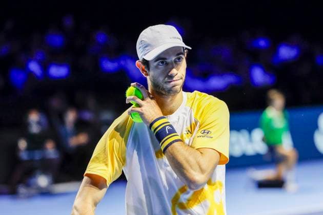 Nuno Borges POR , Tennis, Swiss Indoors ATP World Tour 500 , 1 16 Finals Singles, 2024, Andrey Rublev vs Nuno Borges POR , 21 10 2024, St Jakobshalle, Basel, Switzerland Basel St Jakobshalle BS Switzerland Copyright: xGrantxHubbsx