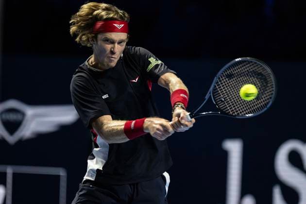21st October 2024; St. Jakobshalle, Basel, Switzerland; ATP, Tennis Herren 500 Swiss Indoors Basel Tennis, Day 1; Andrey Rublev (RUS) in action against Nuno Borges (POR) in the first round  ActionPlus12706000 DavidxEmm