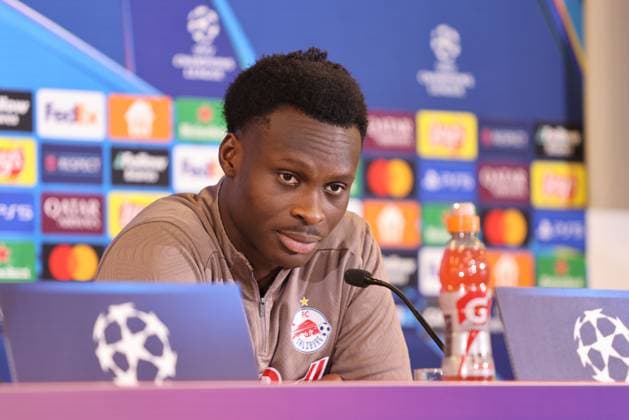 SOCCER - UEFA CL, RBS vs Zagreb SALZBURG,AUSTRIA,22.OCT.24 - SOCCER - UEFA Champions League, Red Bull Salzburg vs GNK Dinamo Zagreb, preview, press conference, PK, Pressekonferenz RBS. Image shows Samson Baidoo (RBS).  GEPAxpictures xMathiasxMandl