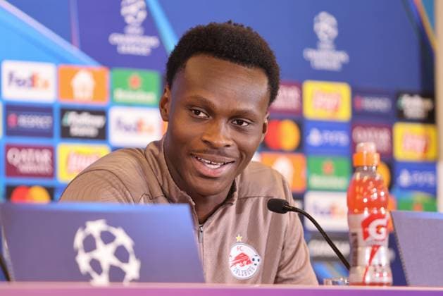 SOCCER - UEFA CL, RBS vs Zagreb SALZBURG,AUSTRIA,22.OCT.24 - SOCCER - UEFA Champions League, Red Bull Salzburg vs GNK Dinamo Zagreb, preview, press conference, PK, Pressekonferenz RBS. Image shows Samson Baidoo (RBS).  GEPAxpictures xMathiasxMandl