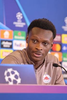 SOCCER - UEFA CL, RBS vs Zagreb SALZBURG,AUSTRIA,22.OCT.24 - SOCCER - UEFA Champions League, Red Bull Salzburg vs GNK Dinamo Zagreb, preview, press conference, PK, Pressekonferenz RBS. Image shows Samson Baidoo (RBS).  GEPAxpictures xMathiasxMandl