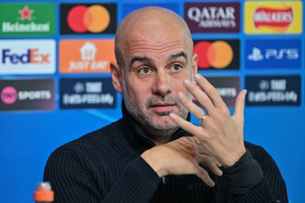 Manchester City v Sparta Prague Champions League press conference, PK, Pressekonferenz Pep Guardiola manager of Manchester City during the Manchester City v Sparta Prague UEFA Champions League press conference at Joie Stadium, Manchester, United Kingdom, 22nd October 2024 (Photo by Cody Froggatt News Images) Manchester Joie Stadium Greater Manchester United, ManU Kingdom Copyright: xCodyxFroggatt NewsxImagesx