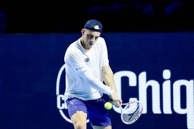 22 10 2024, Basel, St Jakobshalle, ATP Swiss Indoors Basel, Tallon Griekspoor NED in action during the 1 16 Round match Basel St Jakobshalle Basel Switzerland Copyright: xJustPictures.ch DanielaxPorcellix jp-en-DaPo-20241022-_DP16841