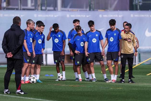October 22, 2024, Sant Joan Despi, Barcelona, SPAIN: Dani Olmo, Pablo Martin Gavira Gavio¢, Pablo Torre, Lamine Yamal and Pau Cubarsi during the training day of FC Barcelona, Barca ahead UEFA Champions League, football match against Bayern Munich at Ciudad Esportiva Joan Gamper on October 22, 2024 in Sant Joan Despi, Barcelona, Spain. Sant Joan Despi SPAIN - ZUMAa181 20241022_zaa_a181_003 Copyright: xJavierxBorregox