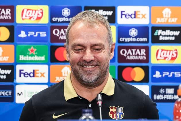 October 22, 2024, Sant Joan Despi, Barcelona, SPAIN: Hansi Flick, head coach of FC Barcelona, Barca attends his press conference, PK, Pressekonferenz during the training day of FC Barcelona ahead the UEFA Champions League, football match against Bayern Munich at Ciudad Esportiva Joan Gamper on October 22, 2024 in Sant Joan Despi, Barcelona, Spain. Sant Joan Despi SPAIN - ZUMAa181 20241022_zaa_a181_044 Copyright: xJavierxBorregox