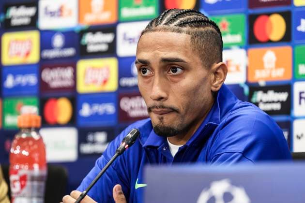 October 22, 2024, Sant Joan Despi, Barcelona, SPAIN: Raphinha Dias Belloli of FC Barcelona, Barca attends his press conference, PK, Pressekonferenz during the training day of FC Barcelona ahead the UEFA Champions League, football match against Bayern Munich at Ciudad Esportiva Joan Gamper on October 22, 2024 in Sant Joan Despi, Barcelona, Spain. Sant Joan Despi SPAIN - ZUMAa181 20241022_zaa_a181_030 Copyright: xJavierxBorregox