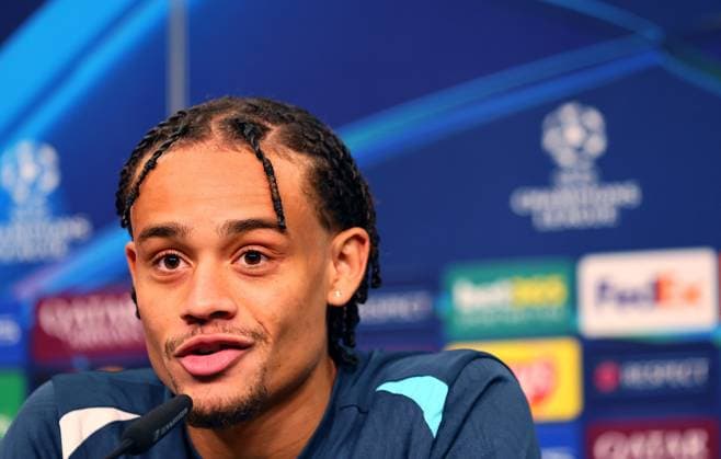 RB Leipzig Press Conference Champions League Leipzig, 22 10 2024, RB Academy, Football, UEFA Champions League, Matchday 1, RB LEIPZIG vs FC LIVERPOOL on 23 10 2024 , Press Conference RB Leipzig , In the picture Xavi Simons 10, RB Leipzig Player , Picture Point