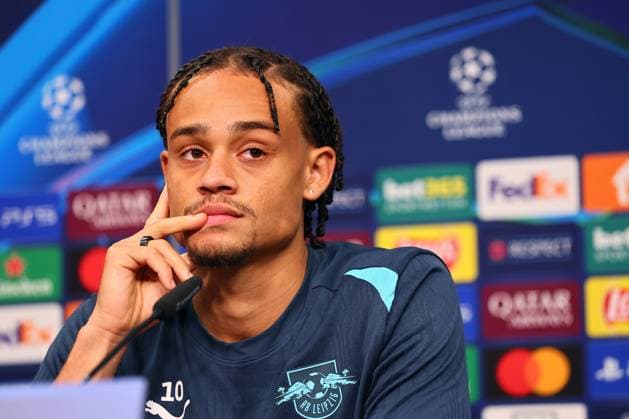 RB Leipzig Press Conference Champions League Leipzig, 22 10 2024, RB Academy, Football, UEFA Champions League, Matchday 1, RB LEIPZIG vs FC LIVERPOOL on 23 10 2024 , Press Conference RB Leipzig , In the picture Xavi Simons 10, RB Leipzig Player , Picture Point