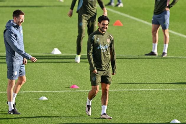Manchester City UEFA Champions League training session Ä°lkay GündoÄüan of Manchester City during the Manchester City UEFA Champions League training session at Joie Stadium, Manchester, United Kingdom, 22nd October 2024 (Photo by Cody Froggatt News Images) Manchester Joie Stadium Greater Manchester United, ManU Kingdom Copyright: xCodyxFroggatt NewsxImagesx
