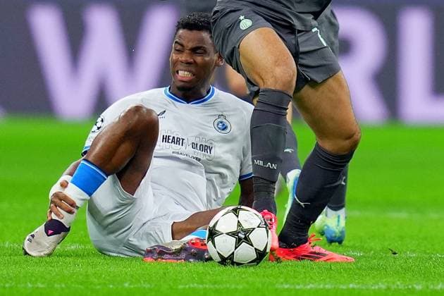 Brugge s Raphael Onyedika during the Uefa Champions League soccer match between Ac Milan and Club Brugge a at the San Siro Stadium in Milan, north Italy -Tuesday , October 22 , 2024. - Soccer .  Copyright: xSpada LaPressex