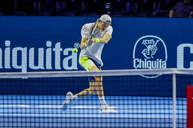 Nicolas Jarry CHI , Tennis, Swiss Indoors ATP World Tour 500 , 1 16 Finals Singles, 2024, Nicolas Jarry CHI vs Holger Rune DEN , 22 10 2024, St Jakobshalle, Basel, Switzerland Basel St Jakobshalle BS Switzerland Copyright: xGrantxHubbsx