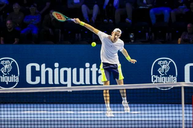 Nicolas Jarry CHI , Tennis, Swiss Indoors ATP World Tour 500 , 1 16 Finals Singles, 2024, Nicolas Jarry CHI vs Holger Rune DEN , 22 10 2024, St Jakobshalle, Basel, Switzerland Basel St Jakobshalle BS Switzerland Copyright: xGrantxHubbsx