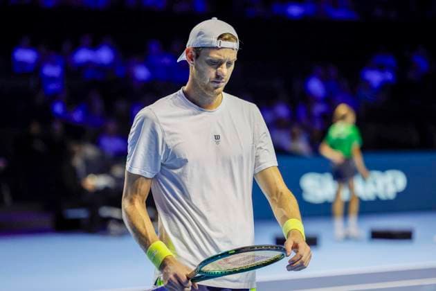 Nicolas Jarry CHI , Tennis, Swiss Indoors ATP World Tour 500 , 1 16 Finals Singles, 2024, Nicolas Jarry CHI vs Holger Rune DEN , 22 10 2024, St Jakobshalle, Basel, Switzerland Basel St Jakobshalle BS Switzerland Copyright: xGrantxHubbsx