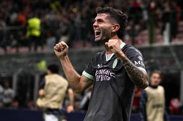 Mg Milano 22 10 2024 - Champions League Milan-Club Brugge foto Matteo Gribaudi Image nella foto: esultanza gol Christian Pulisic 