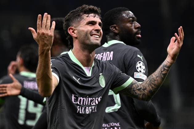 Mg Milano 22 10 2024 - Champions League Milan-Club Brugge foto Matteo Gribaudi Image nella foto: esultanza gol Christian Pulisic 