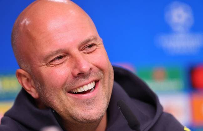 Liverpool FC Press Conference Champions League Leipzig, 22 10 2024, Red Bull Arena, Football, UEFA Champions League, Matchday 1, RB LEIPZIG vs FC LIVERPOOL on 23 10 2024 , Press Conference Liverpool FC , In the picture Coach Manager Arne Slot Liverpool FC , Picture Point
