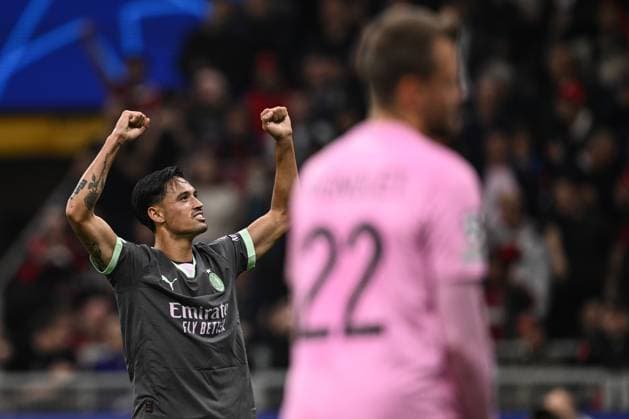 Sport Bilder des Tages Mg Milano 22 10 2024 - Champions League Milan-Club Brugge foto Matteo Gribaudi Image nella foto: esultanza gol Tijjani Reijnders 