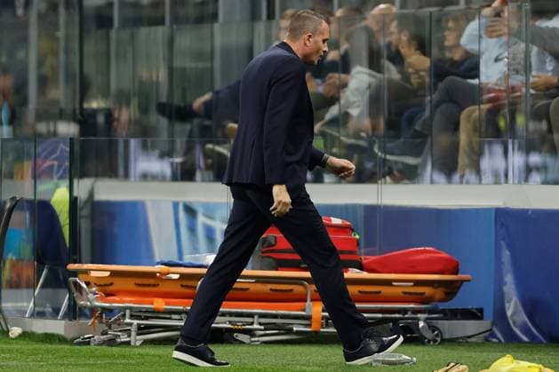 AC Milan v Club Brugge - UEFA Champions League MILAN, ITALY - OCTOBER 22 : Hayen Nicky head coach of Club Brugge looks dejected during matchday 3 of the UEFA Champions League, a league phase match between AC Milan and Club Brugge at the San Siro stadium on October 22, 2024 in Milan, Italy, 22 10 2024 Milan Italy  Copyright: xJanxDexMeuleneirx
