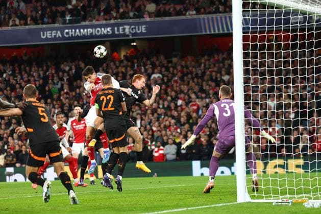Kai Havertz of Arsenal with a header on goal Arsenal v Shakhtar Donetsk, UEFA Champions League, Group Stage, Football, Emirates Stadium, London, UK, 22 Oct 2024 EDITORIAL USE ONLY No use with unauthorised audio, video, data, fixture lists, club league logos or live services. Online in-match use limited to 120 images, no video emulation. No use in betting, games or single club league player publications.  Copyright: xSimonxDael Shutterstockx 14801590o