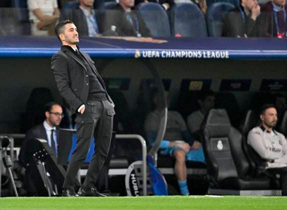 22 10 2024, Football UEFA Champions League 2024 2025, Matchday 3, Real Madrid Borussia Dortmund, at Estadio Santiango Bernabeu in Madrid Spain , Coach Nuri Sahin Borussia Dortmund unhappy DFL and DFB regulations prohibit any use of photographs as image sequences and or quasi video