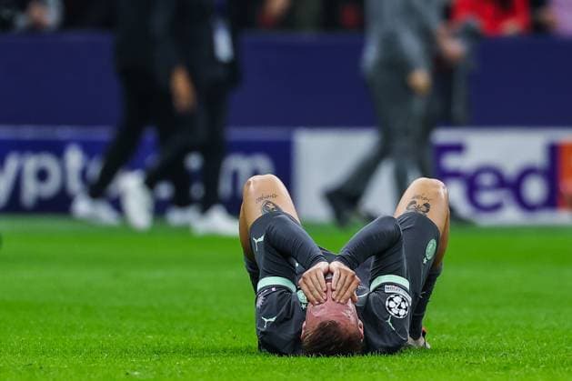 Francesco Camarda of AC Milan reacts at the end of the match during UEFA Champions League 2024 25 League Phase - Matchday3 football match between AC Milan and Club Brugge KV at San Siro Stadium  Copyright: xFabrizioxCarabelli IPAxSportx xix xx IPA_50855215 IPA_Agency_IPA50855215