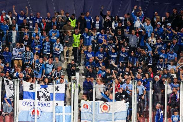 Girona, Spain, October 22nd 2024: Fans of SK Slovan Bratislava are seen during the UEFA Champions League football match between Girona FC and SK Slovan Bratislava at the Montilivi Stadium in Girona, Spain (Judit Cartiel SPP) Copyright: xJuditxCartielx xSPPx spp-en-JuCaSp-JUCA6634