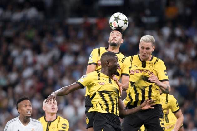 UEFA champions league - Real Madrid vs Borussia Dortmund MADRID, SPAIN - October 22: Ramy Bensebaini of Borussia Dortmund in action during the UEFA champions league 2024 25 match between Real Madrid and Borussia Dortmund at Santiago Bernabeu Stadium. (Photo by Guillermo Martinez) Madrid Santiago BernabÃ u Stadium Spain Copyright: xGuillermoxMartinezx