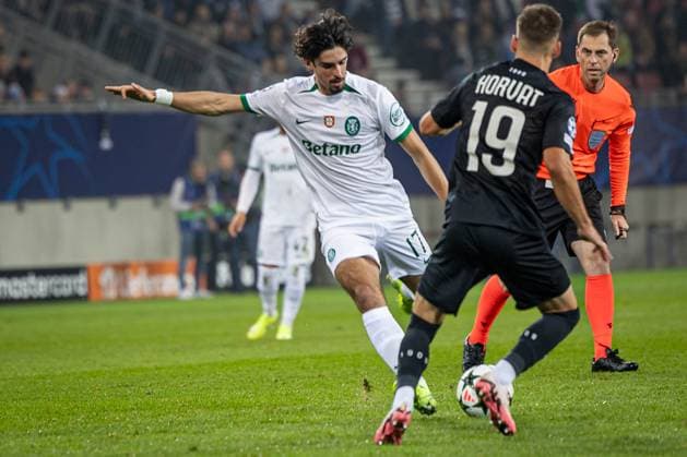 SOCCER - UEFA CL, Sturm vs Sporting KLAGENFURT,AUSTRIA,22.OCT.24 - SOCCER - UEFA Champions League, SK Sturm Graz vs Sporting CP. Image shows Francisco Trincao (Sporting Lissabon).  GEPAxpictures xMatthiasxTrinkl