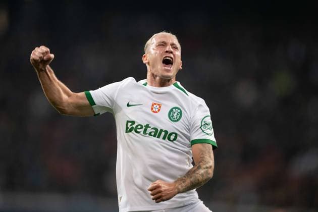 Sport Bilder des Tages Nuno Santos a goal celebrate during UEFA Champions league match, Sturm Graz - Sporting CP , 22. october 2024 Copyright: xMICHALxFAJT,ZOSPORTU.SKx DSC_3351