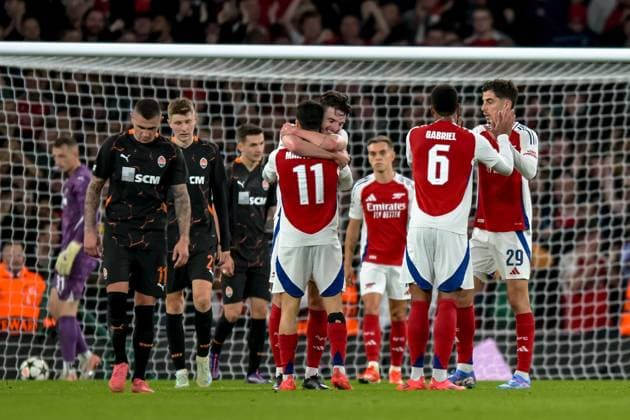 Arsenal FC celebrate Gabriel Martinelli™s goal during the UEFA Champions League match between Arsenal and Shakhtar Donetsk at the Emirates Stadium, London, England on 22 October 2024. Copyright: xPhilxHutchinsonx 42010007