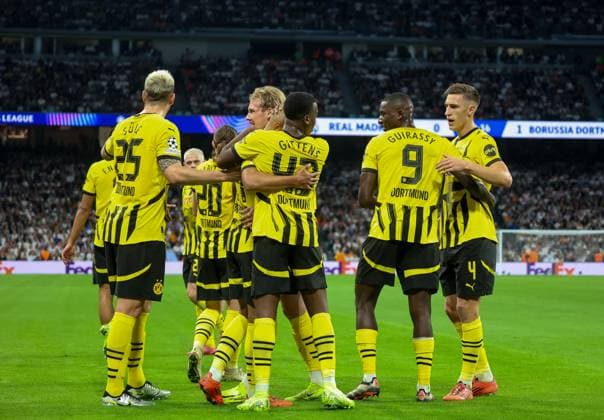 Goal to 1 0 for Dortmund by Donyell Malen Dortmund 21 , ESP, Real Madrid vs Borussia Dortmund, Football, Champions League, Matchday 3, 2024 2025 season, 22 10 2024 ESP, Real Madrid vs Borussia Dortmund, Football, Champions League, Matchday 3, 2024 2025 season, 22 10 2024 Madrid Copyright: xEibner-Pressefoto JoergxNiebergax EP_JNL