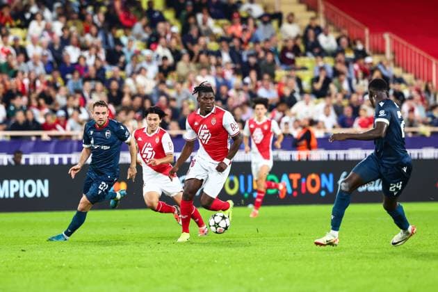 Fußball, CL, AS Monaco - Roter Stern Belgrad 22nd October 2024 - UEFA CHAMPIONS LEAGUE - J3 - SEASON 2024 2025 - AS MONACO vs CRVENA ZVEZDA - STADE LOUIS II embolo (breel) in action against elsnik (timi) on a sight of minamino (takumi) MONACO MONACO Copyright: xSPORTPIXPRESSx xFREDxPORCUx