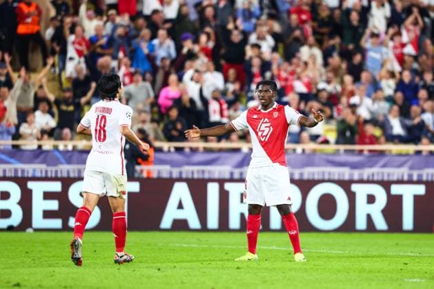 Fußball, CL, AS Monaco - Roter Stern Belgrad 22nd October 2024 - UEFA CHAMPIONS LEAGUE - J3 - SEASON 2024 2025 - AS MONACO vs CRVENA ZVEZDA - STADE LOUIS II embolo (breel) celebrates his goal with minamino (takumi) MONACO MONACO Copyright: xSPORTPIXPRESSx xFREDxPORCUx