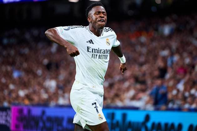 Vinicius Junior of Real Madrid CF reacts during the UEFA Champions League match between Real Madrid vs Borussia Dortmund at Santiago Bernabeu on October 22, 2024 in Madrid (Photo by: LGM) FOOTBALL : Real Madrid vs Borussia Dortmund - UEFA Ligue des Champions - 22 10 2024 LGM Panoramic 