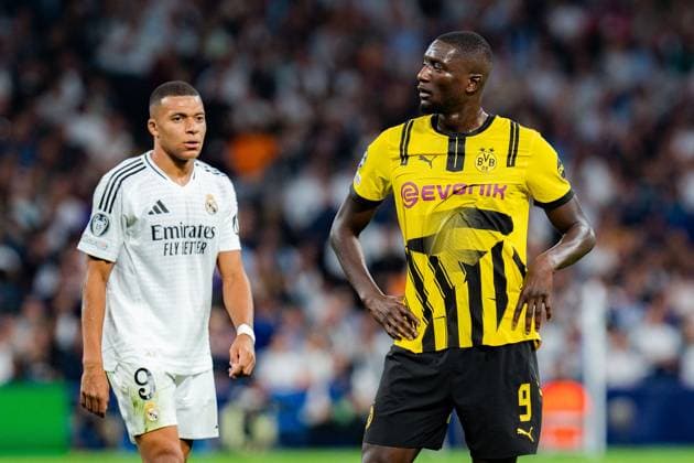 22 10 2024, Real Madrid vs Borussia Dortmund, UEFA Champions League, Matchday 3 Serhou Guirassy Borussia Dortmund, 9 Kylian Mbappe Real Madrid, 9 Copyright: xBahhoxKarax