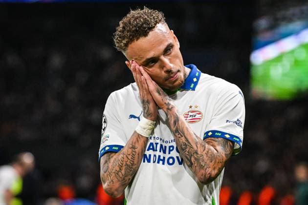 October 22, 2024, Paris, France, France: Noa LANG of PSV Eindhoven celebrates his goal during the UEFA Champions League, League Phase MD3 match between Paris Saint-Germain and PSV Eindhoven at Parc des Princes Stadium on October 22, 2024 in Paris, France. Paris France - ZUMAm308 20241022_zsp_m308_007 Copyright: xMatthieuxMirvillex