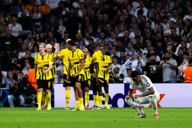 Real Madrid CF v Borussia Dortmund - LaLiga EA Sports MADRID, SPAIN, OCTOBER 22: Eder Militao of Real Madrid CF after Dortmund™s goal during the UEFA Champions League match between Real Madrid CF and Borussia Dortmund at Estadio Santiago Bernabeu on October 22, 2024 in Madrid, Spain. Madrid Estadio Santiago Bernabeu Madrid Spain Copyright: xAlexxPerezx RealMadridDortmund22OCT048
