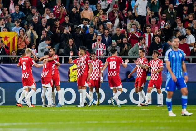 ESP: Girona FC v SK Slovan Bratislava. UEFA Champions League match. Date 3 Miguel Gutierrez of Girona FC celebrates the 1-0 during the UEFA Champions League match, date 3 between Girona FC and SK Slovan Bratislava played at Montilivi Stadium on October 22, 2024 in Girona, Spain. kpng Copyright: xSergioxRuizx xImagox PS_241022_GIR_SLO_020