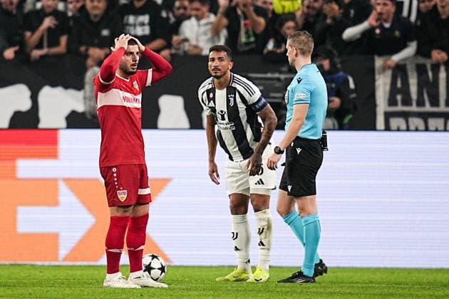 Stuttgart s Deniz Undav reacts to goal canceled for hand foul during the Uefa Champions League soccer match, between Juventus and Stuttgart at the Allianz Stadium in Turin, north west Italy - Tuesday, October 22, 2024. - Soccer  Copyright: xMarcoxAlpozzi LaPressex