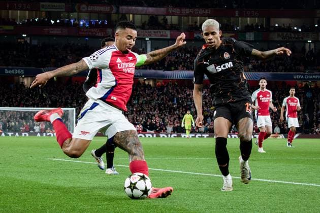 London, England, October 22 2024: Gabriel Jesus (9 Arsenal) in action during the UEFA Champions League game between Arsenal and Shakhtar Donetsk at Emirates Stadium in London, England. (Pedro Porru SPP) Copyright: xPedroxPorrux xSPPx spp-en-PePoSp-4F8A1566_DxO