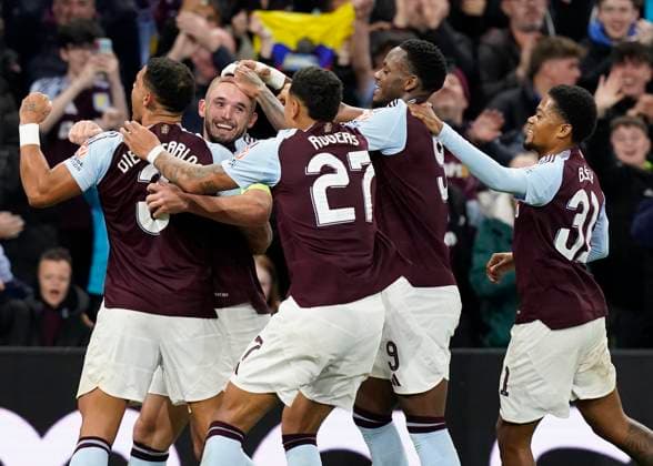 Birmingham, England, 22nd October 2024. Aston Villa™s John McGinn celebrates scoring the first goal direct from a free kick during the UEFA Champions League match at Villa Park, Birmingham. Picture credit should read: Andrew Yates Sportimage EDITORIAL USE ONLY. No use with unauthorised audio, video, data, fixture lists, club league logos or live services. Online in-match use limited to 120 images, no video emulation. No use in betting, games or single club league player publications. SPI-3403-0038